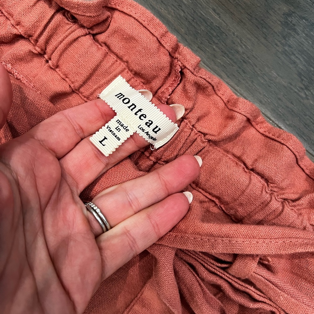 Monteau Rust Wide Leg Paperbag Tie-Waist Pants - Picture 5 of 13